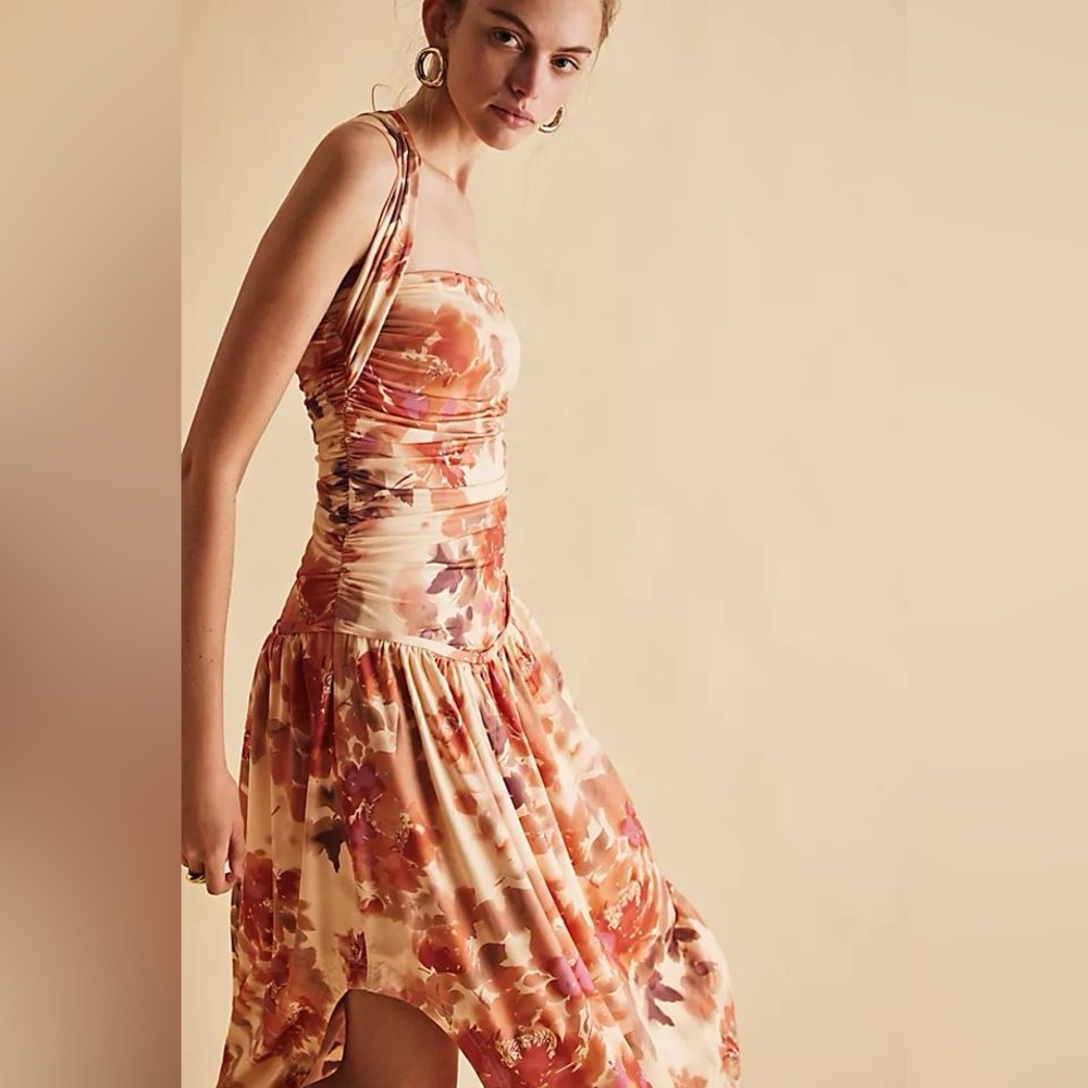 NWOT Free People Raylon Drop Waist Convertible Neckline Midi Orange Sz S - Picture 5 of 8